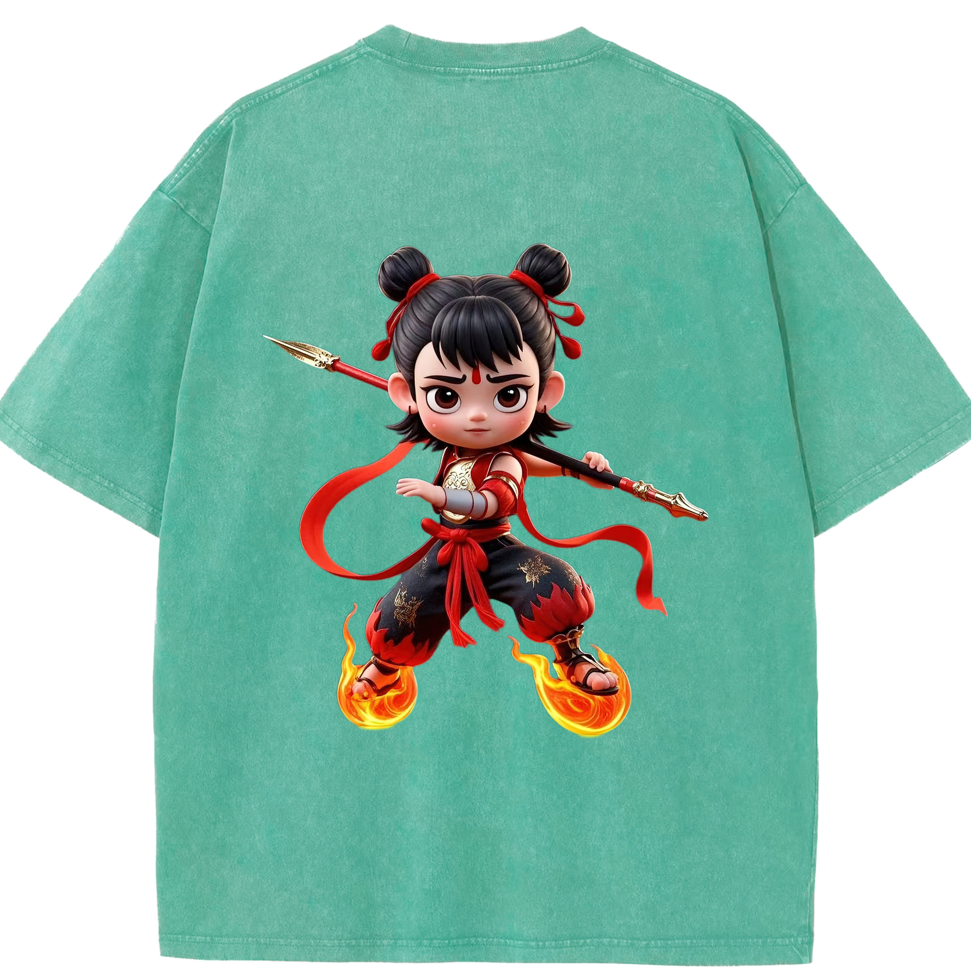 （画像用） Ne Zha 2 ナタ 魔童の大暴れ 綿100% ヴィンテージ風 半袖Tシャツ（背面プリント）